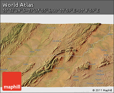Satellite 3D Map of the Area around 13° 55' 11" S, 30° 40' 29" E