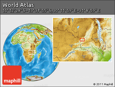 Physical Location Map of the Area around 13° 55' 11" S, 30° 40' 29" E