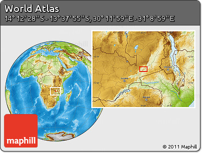 Physical Location Map of the Area around 13° 55' 11" S, 30° 40' 29" E