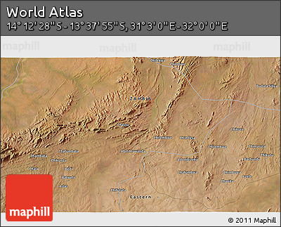 Satellite 3D Map of the Area around 13° 55' 11" S, 31° 31' 29" E