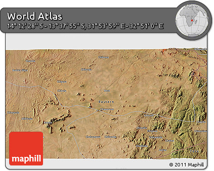 Satellite 3D Map of the Area around 13° 55' 11" S, 32° 22' 30" E