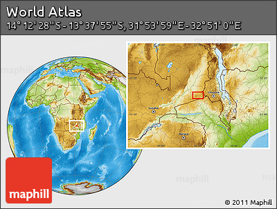 Physical Location Map of the Area around 13° 55' 11" S, 32° 22' 30" E