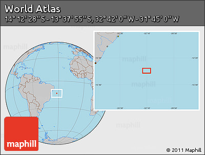 Gray Location Map of the Area around 13° 55' 11" S, 32° 13' 30" W