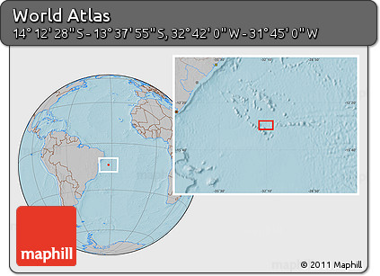 Gray Location Map of the Area around 13° 55' 11" S, 32° 13' 30" W, hill shading