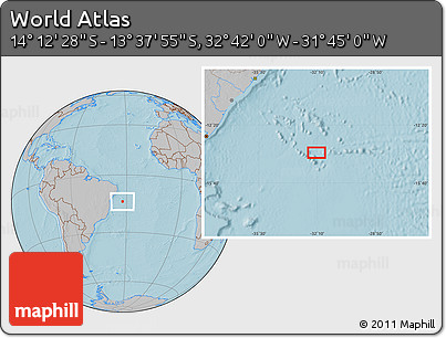 Gray Location Map of the Area around 13° 55' 11" S, 32° 13' 30" W, hill shading