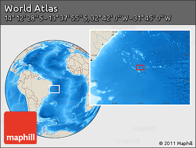 Shaded Relief Location Map of the Area around 13° 55' 11" S, 32° 13' 30" W