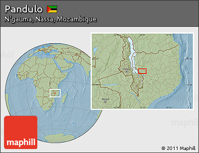 Savanna Style Location Map of Pandulo, hill shading