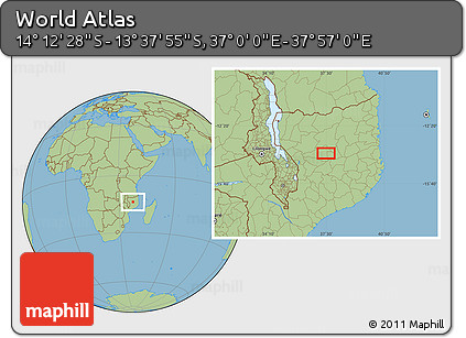Savanna Style Location Map of the Area around 13° 55' 11" S, 37° 28' 30" E