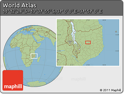 Savanna Style Location Map of the Area around 13° 55' 11" S, 37° 28' 30" E