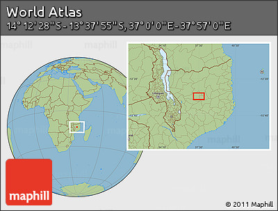 Savanna Style Location Map of the Area around 13° 55' 11" S, 37° 28' 30" E