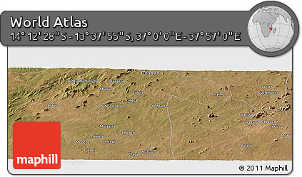 Satellite Panoramic Map of the Area around 13° 55' 11" S, 37° 28' 30" E