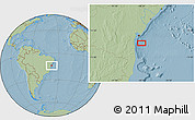 Savanna Style Location Map of the area around 13° 55' 11" S, 38° 10' 29" W, hill shading