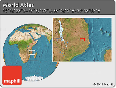Satellite Location Map of the Area around 13° 55' 11" S, 39° 10' 29" E