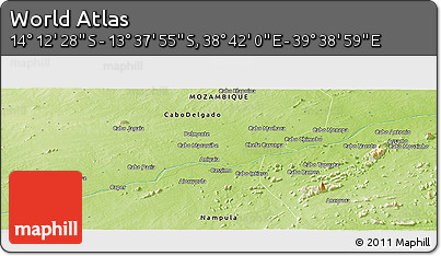 Physical Panoramic Map of the Area around 13° 55' 11" S, 39° 10' 29" E