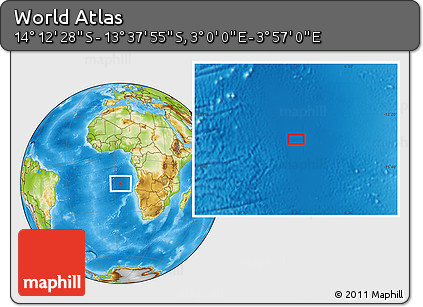 Physical Location Map of the Area around 13° 55' 11" S, 3° 28' 30" E