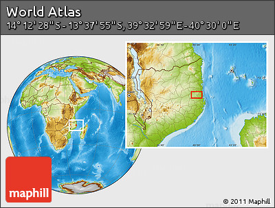 Physical Location Map of the Area around 13° 55' 11" S, 40° 1' 29" E