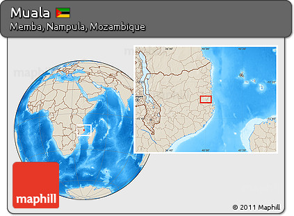 Shaded Relief Location Map of Muala