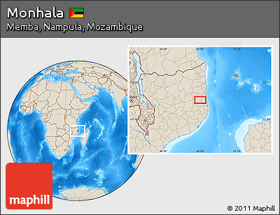Shaded Relief Location Map of Monhala