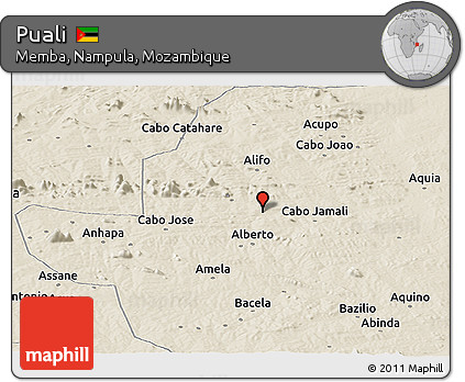 Shaded Relief Panoramic Map of Puali