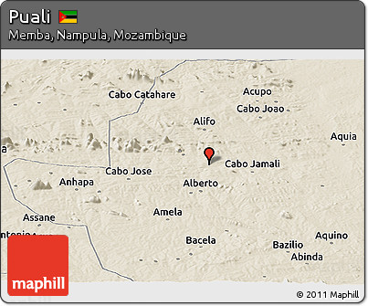 Shaded Relief Panoramic Map of Puali