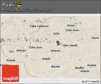 Shaded Relief Panoramic Map of Puali