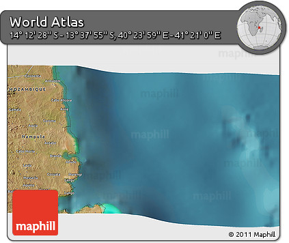 Satellite 3D Map of the Area around 13° 55' 11" S, 40° 52' 30" E