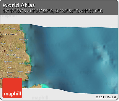 Satellite 3D Map of the Area around 13° 55' 11" S, 40° 52' 30" E
