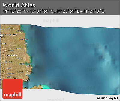Satellite 3D Map of the Area around 13° 55' 11" S, 40° 52' 30" E