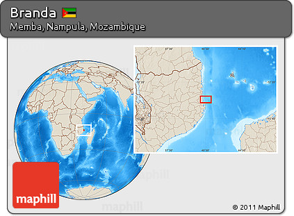 Shaded Relief Location Map of Branda