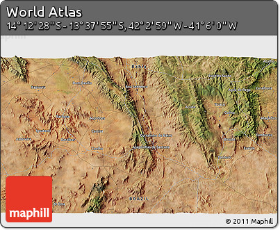 Satellite 3D Map of the Area around 13° 55' 11" S, 41° 34' 30" W