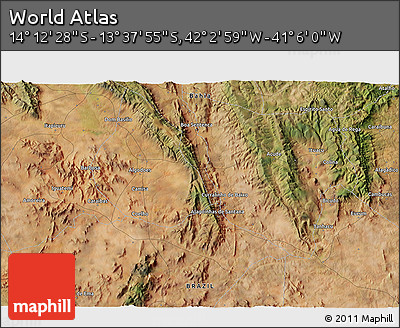Satellite 3D Map of the Area around 13° 55' 11" S, 41° 34' 30" W