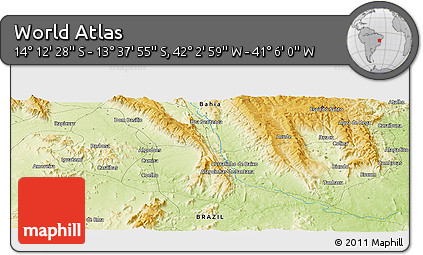 Physical Panoramic Map of the Area around 13° 55' 11" S, 41° 34' 30" W