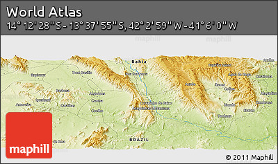 Physical Panoramic Map of the Area around 13° 55' 11" S, 41° 34' 30" W