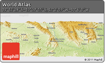 Physical Panoramic Map of the Area around 13° 55' 11" S, 41° 34' 30" W