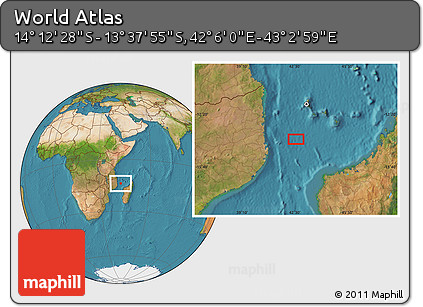 Satellite Location Map of the Area around 13° 55' 11" S, 42° 34' 30" E