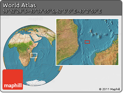 Satellite Location Map of the Area around 13° 55' 11" S, 42° 34' 30" E