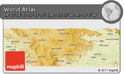 Physical Panoramic Map of the Area around 13° 55' 11" S, 42° 25' 29" W