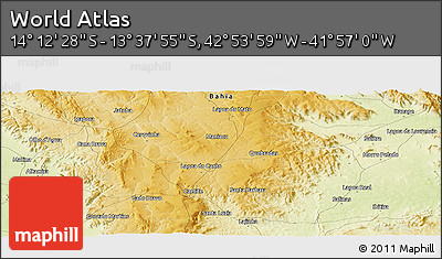 Physical Panoramic Map of the Area around 13° 55' 11" S, 42° 25' 29" W