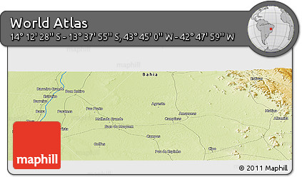 Physical Panoramic Map of the Area around 13° 55' 11" S, 43° 16' 29" W