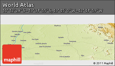 Physical Panoramic Map of the Area around 13° 55' 11" S, 43° 16' 29" W