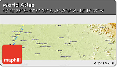 Physical Panoramic Map of the Area around 13° 55' 11" S, 43° 16' 29" W