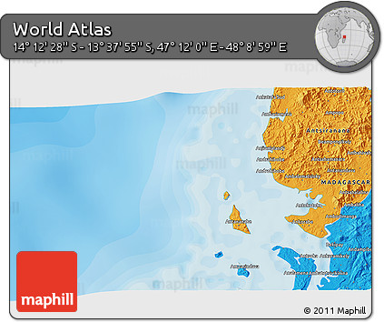 Political 3D Map of the Area around 13° 55' 11" S, 47° 40' 29" E