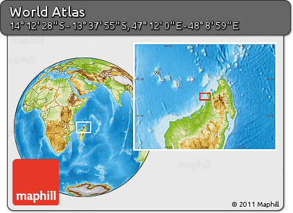 Physical Location Map of the Area around 13° 55' 11" S, 47° 40' 29" E