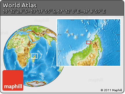 Physical Location Map of the Area around 13° 55' 11" S, 47° 40' 29" E