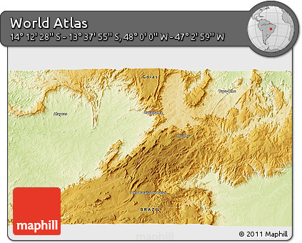 Physical 3D Map of the Area around 13° 55' 11" S, 47° 31' 29" W