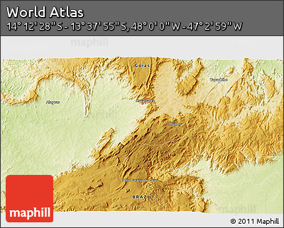 Physical 3D Map of the Area around 13° 55' 11" S, 47° 31' 29" W