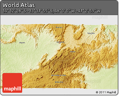 Physical 3D Map of the Area around 13° 55' 11" S, 47° 31' 29" W