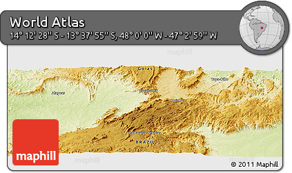 Physical Panoramic Map of the Area around 13° 55' 11" S, 47° 31' 29" W