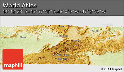 Physical Panoramic Map of the Area around 13° 55' 11" S, 47° 31' 29" W