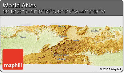 Physical Panoramic Map of the Area around 13° 55' 11" S, 47° 31' 29" W